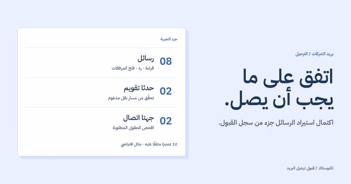 ورقة تجربة أصلية تفصل ثماني رسائل وحدثَي تقويم وجهتَي اتصال عن قرار قبول الترحيل.