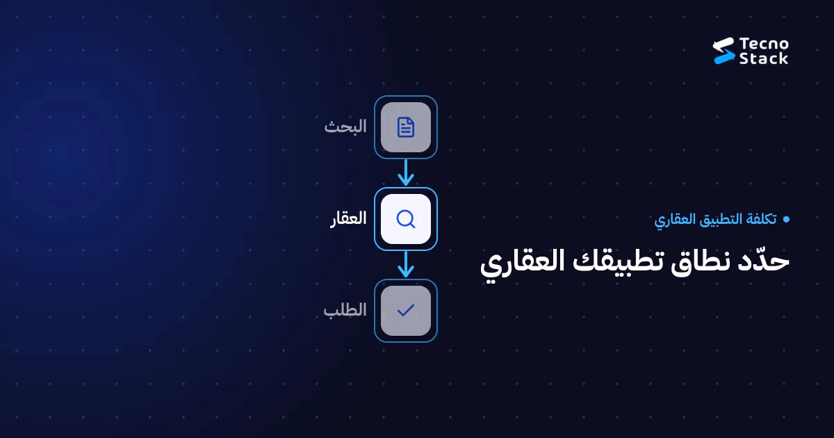 رسم على خلفية كحلية يصل البحث عن العقار بعرض بياناته وإرسال طلب المعاينة.