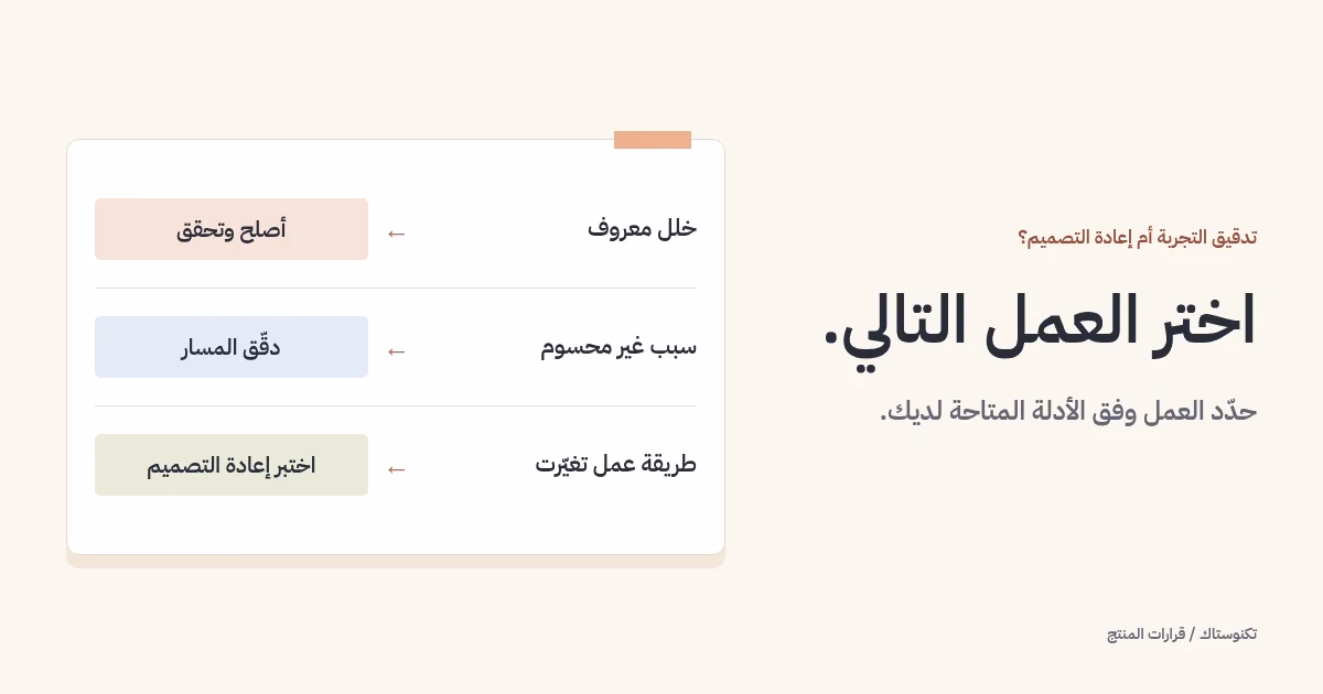 ثلاث حالات بداية ترتبط بإصلاح محدّد أو تدقيق للتجربة أو إعادة تصميم مختبرة.